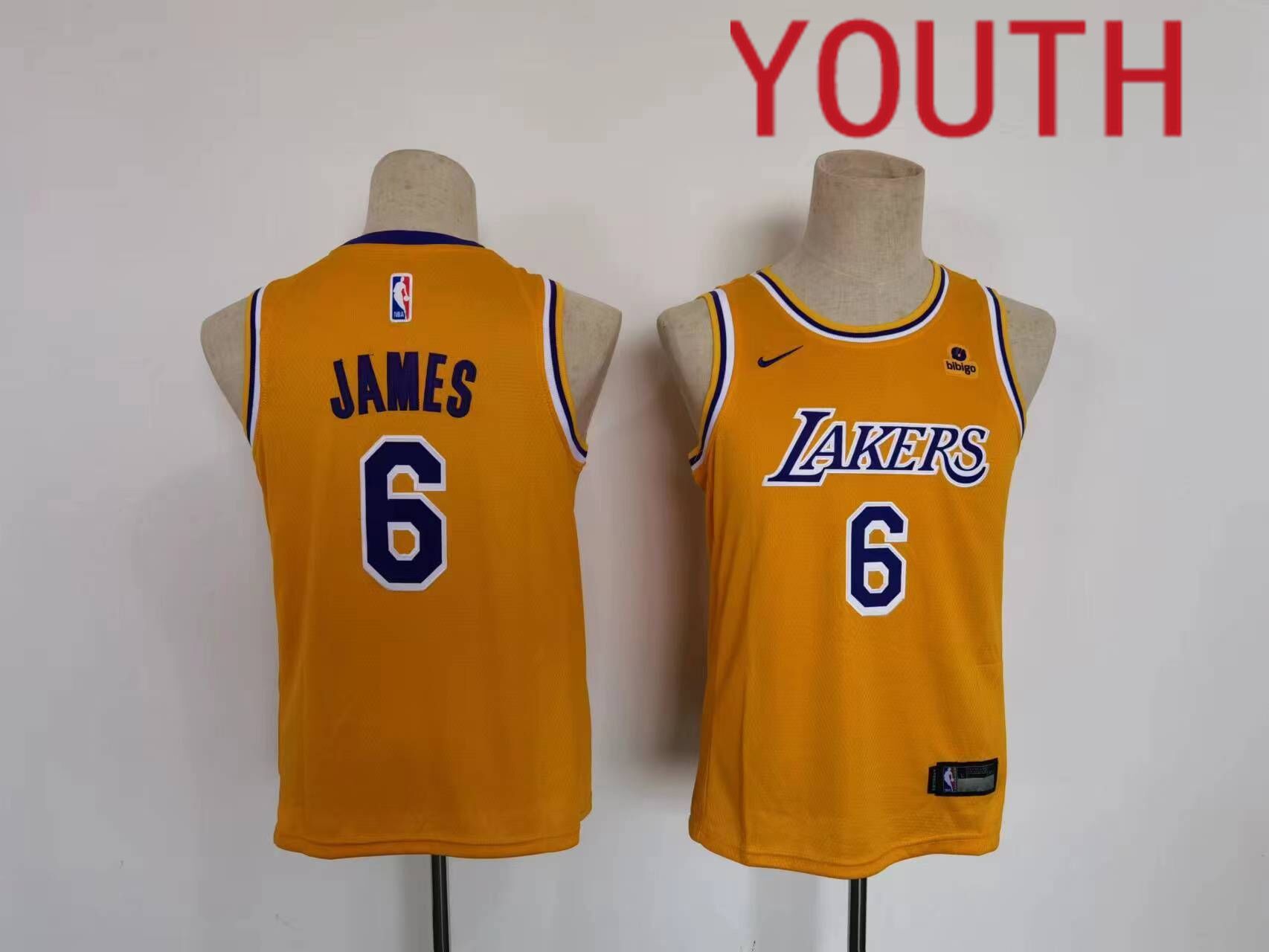 Cheap Youth Los Angeles Lakers 6 James Yellow 2022 Nike NBA Jerseys